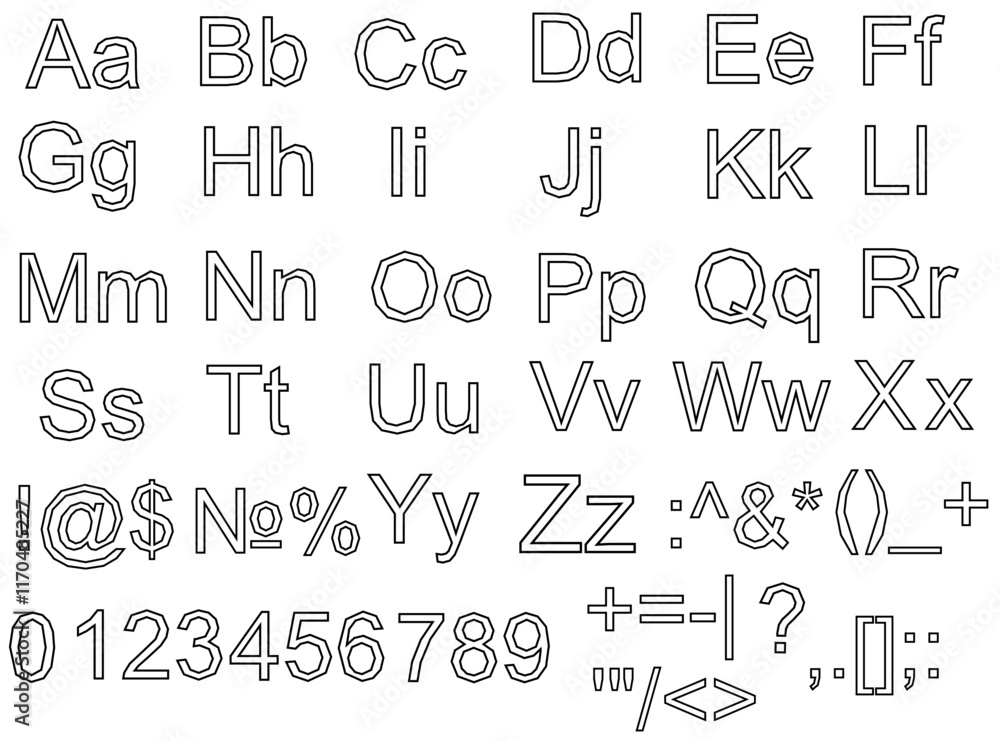 Poster the alphabet is shown in a black and white image. the letters are arranged in rows and columns, with