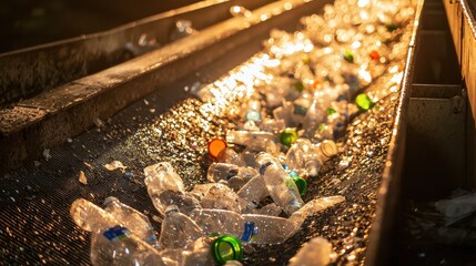 Recycling Plant: Conveyor Belt of Plastic Bottles