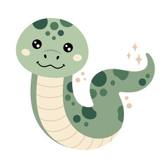 Naklejka premium Boho snake clipart. Cute snake in cartoon flat style. Year of the snake. Chinese zodiac. Hand drawn vector illustration.