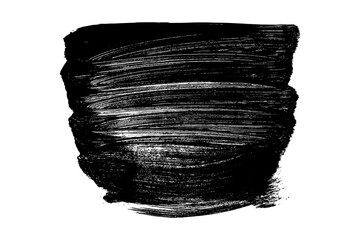Black brush strokes isolated on transparent backdrop. Ink splash texture. PNG format.