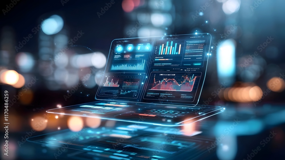 Poster cutting edge virtual report created by quantum computing technology featuring real time data visuali