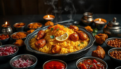 Traditional delicious chicken biriyani, Bangladeshi food and cuisine
