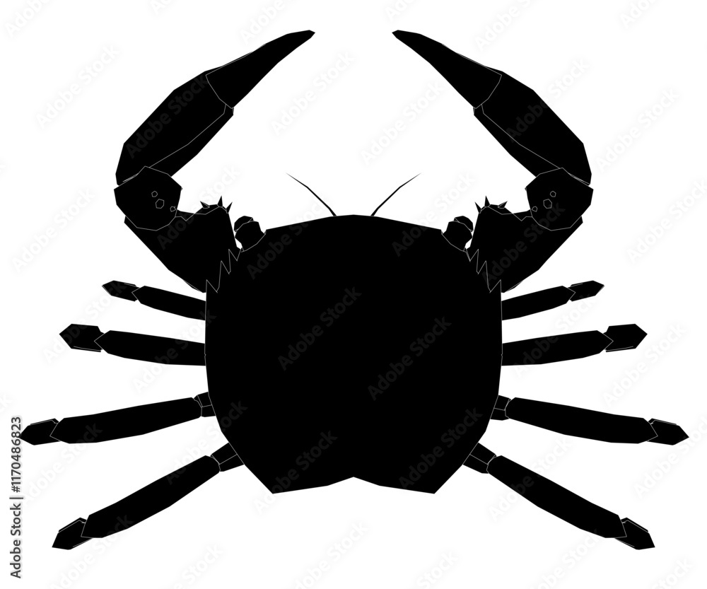 Poster black crab is shown in a white background. the crab is the main focus of the image, and it is the mo