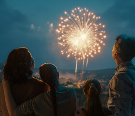 family watching fireworks