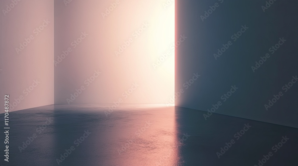 Poster abstract illumination in minimalistic space with soft light shining through corner highlighting smoo