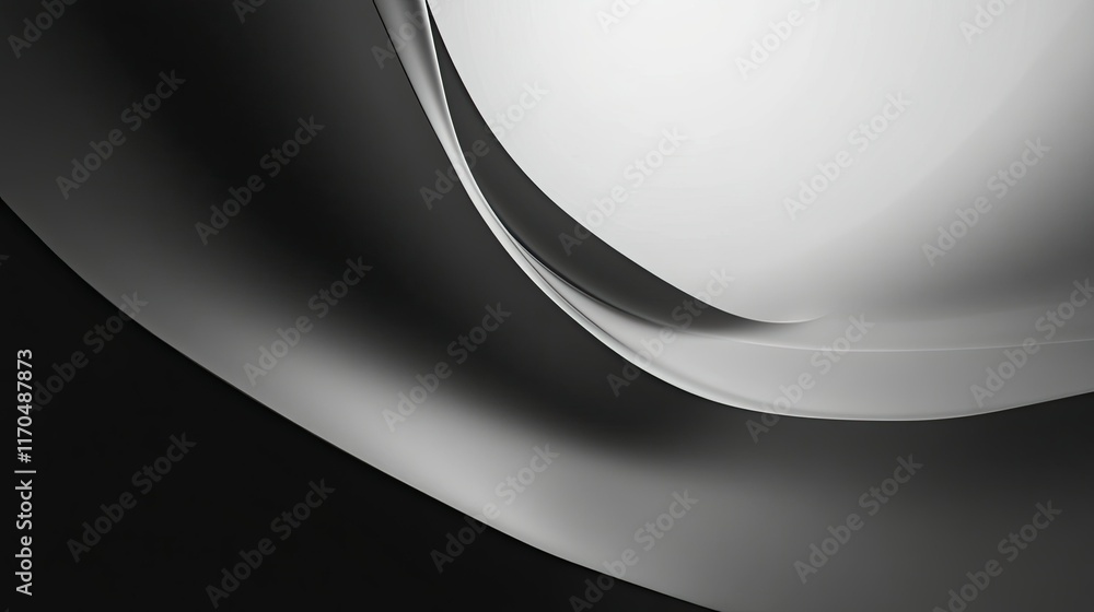 Poster abstract composition of curves in black and white with smooth textures and soft gradients creating a