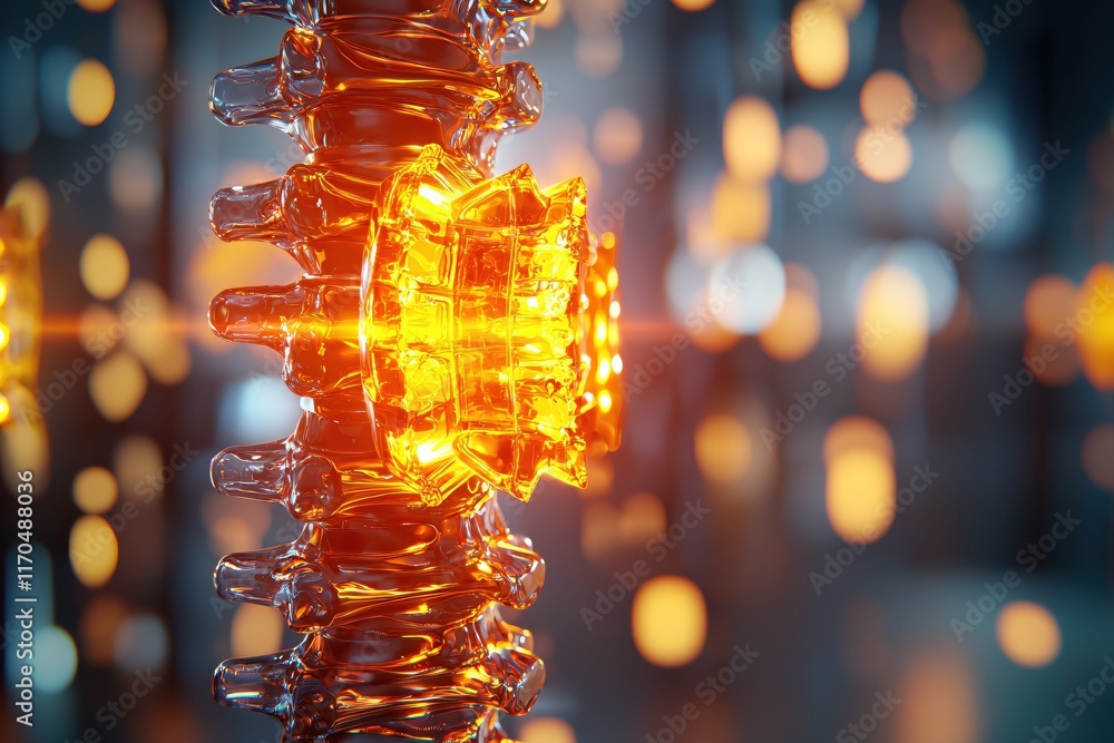 Poster abstract futuristic design with luminous elements and intricate glass structures glowing in orange