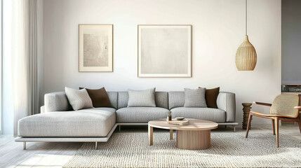 Simple Modern Living Room Design with Gray Sofa and Sleek Decorative Elements