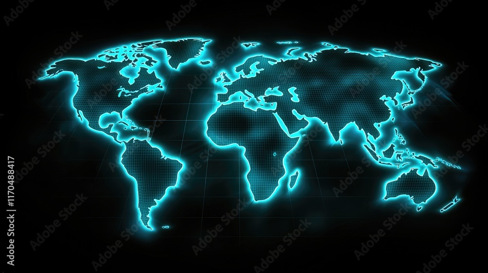 Poster global connectivity visualization digital world map representation cyber environment high-tech aesth