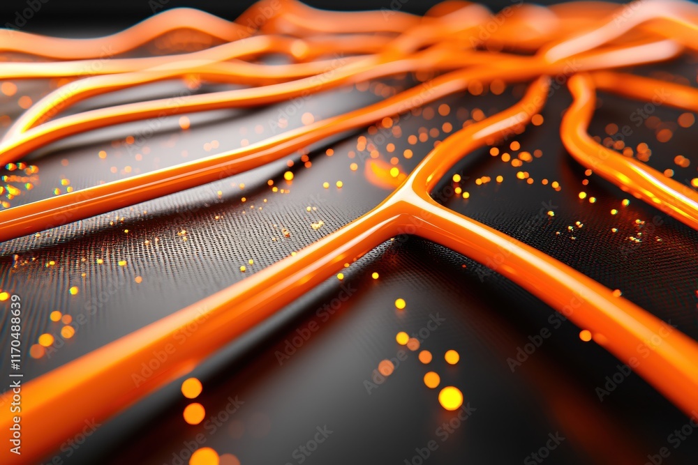 Poster abstract orange lines on dark surface with sparkling effects and textured background
