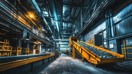Industrial Recycling Plant: Conveyor Belt of Glass