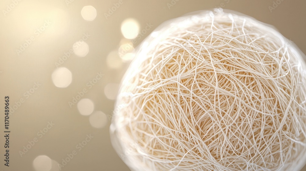 Poster soft and intricate yarn ball with textures against a blurred background for craft and design project