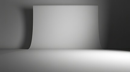 Minimalistic photography studio setting with a seamless white background and soft shadows, ideal for product and portrait photography shoots, showcasing simplicity and elegance