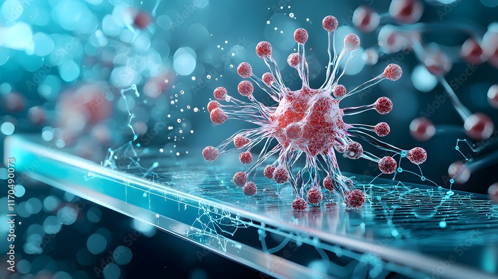 Poster quantum technology simulating dynamic 3d data visualizations for drug testing scenarios leaving copy