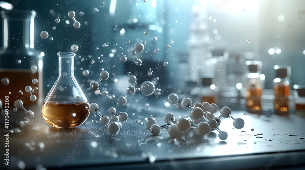 Poster futuristic quantum computing platform showcasing interactive 3d holograms of chemical compounds for 
