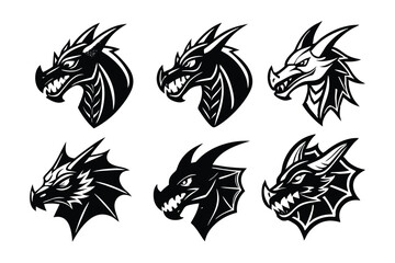 Obraz premium 6 different styles of dragon head mascot logo silhouette.eps