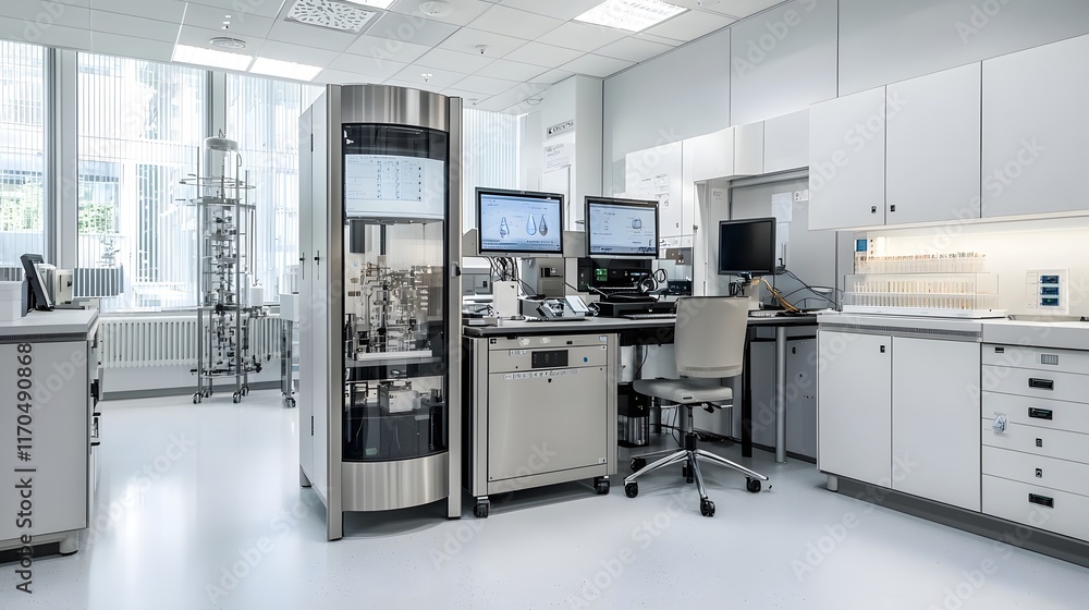 Poster cutting edge quantum computing laboratory showcasing real time pharmaceutical modeling and in depth 