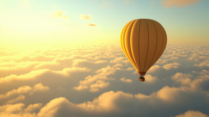 Obraz premium Hot Air Balloon Drifting Peacefully Above Fluffy Clouds at Sunrise