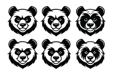 Fototapeta premium 6 different styles of panda head mascot logo silhouette.eps