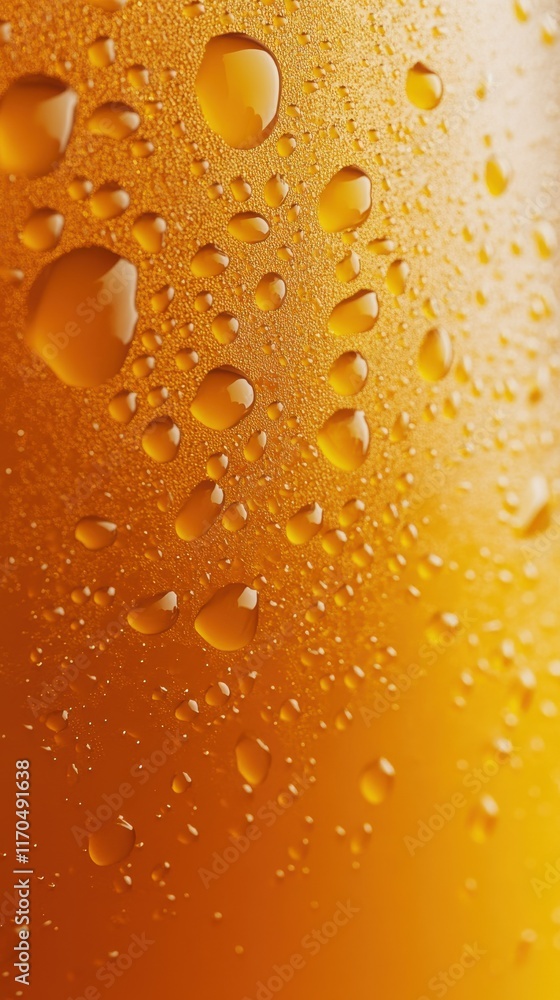 Poster close-up view of a refreshing glass with droplets on a summer day showcasing vibrant amber hues
