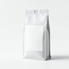A coffee concept prepared for mockup, with a matte white coffee package and blank white label on light background	