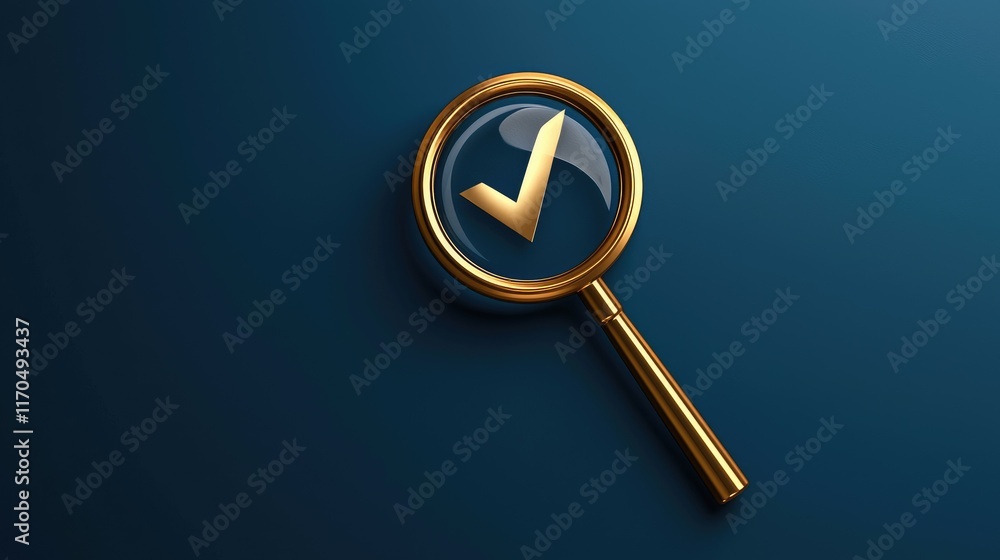 Poster exploring magnifying glass and checkmark symbol digital design minimalist environment focused perspe