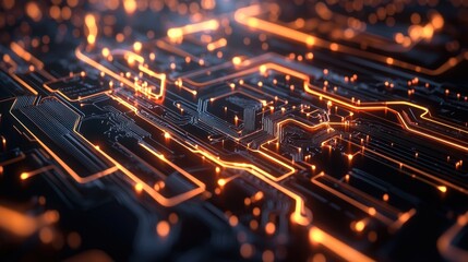 Illuminated Circuit Board Abstract Digital Technology