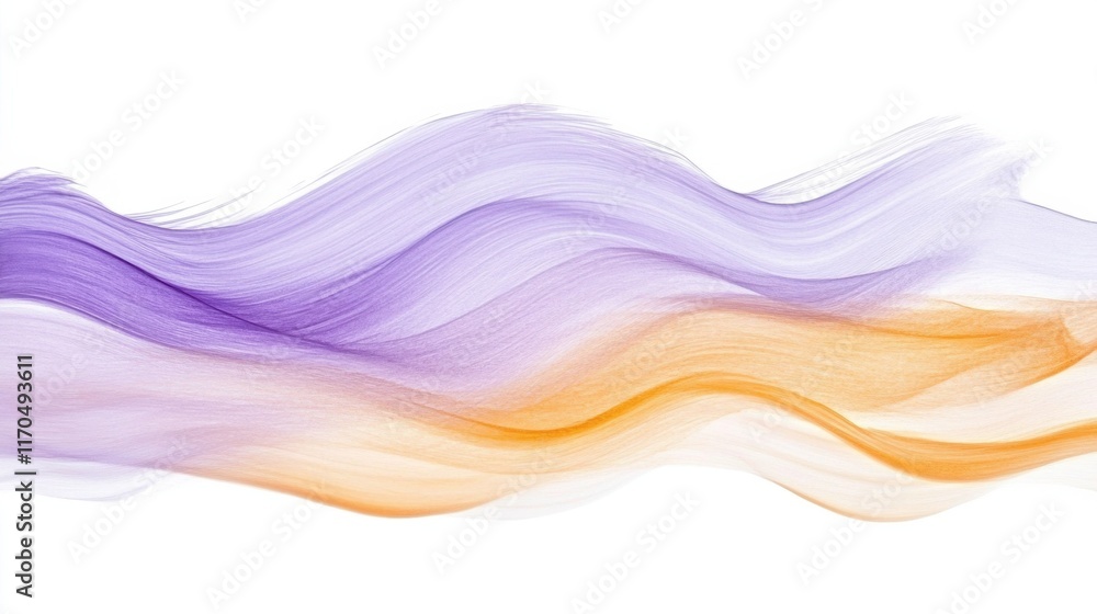Poster soft pencil strokes create flowing layers in pastel lavender and orange hues signaling tranquility a