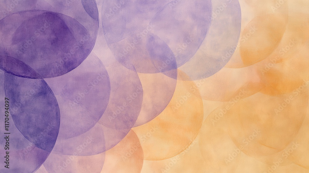 Poster soft gradient of purple and orange circles created with pencil strokes on textured paper