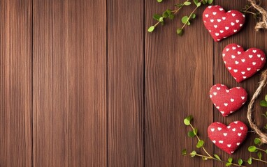Celebrate Valentine's Day with love-themed decor featuring charming hearts on rustic wood.