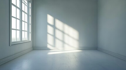 Bright and Minimalist Interior Space with Natural Light Casting Shadows on a Plain Wall and Floor, Ideal for Design or Real Estate Use