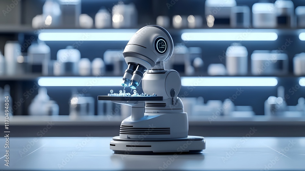 Poster intelligence robot assisting in futuristic medical research lab environment advanced diagnostics inn