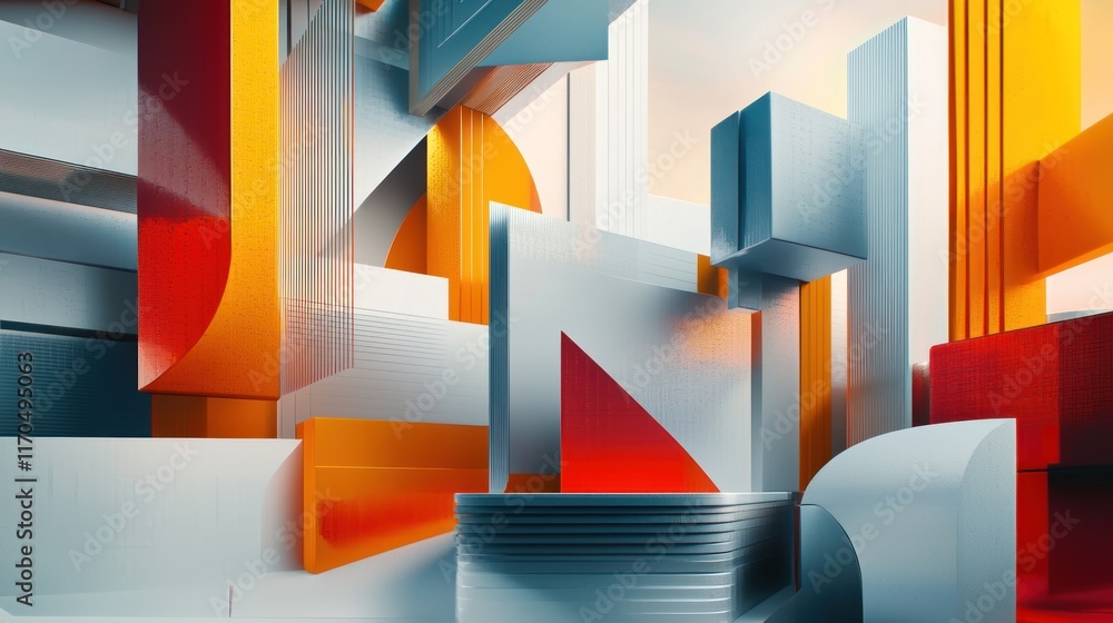 Poster abstract geometric composition of colorful shapes and structures