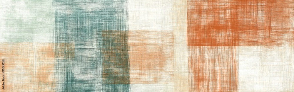 Poster Muted amber and blue grid patterns with smooth pencil strokes create an abstract texture on a neutral background