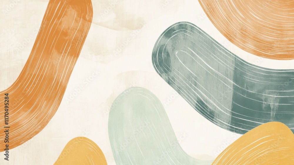 Aufkleber Muted amber and green smooth pencil strokes create a harmonious abstract design on a light background