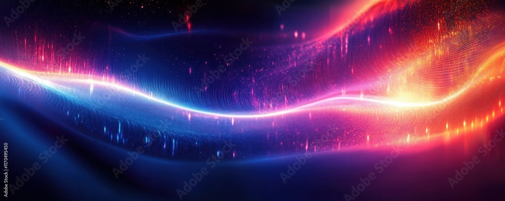 Poster abstract digital background with glowing lines in blue and purple for tech data and graphics