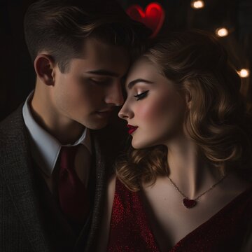 Romantic couple in love. Beautiful young man and woman in evening dress.
