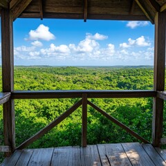 Fototapeta premium Wooden Gazebo Overlooking Lush Green Forest