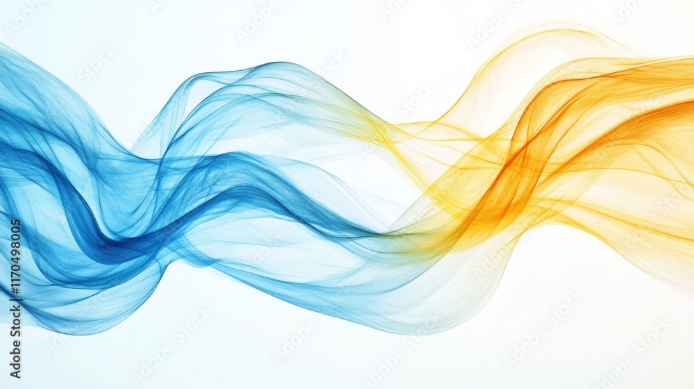Poster flowing lines of gradient pencil strokes create a vibrant visual of blue and orange hues in abstract