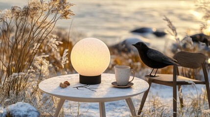Winter Outdoor Lamp and Cozy Scene