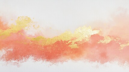 Obraz premium Elegant abstract art with gold accents on a serene white background showcasing soft peach and coral hues