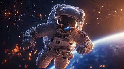 Fototapeta premium Exploration of space by astronaut low earth orbit digital art cosmic environment outer perspective adventure concept