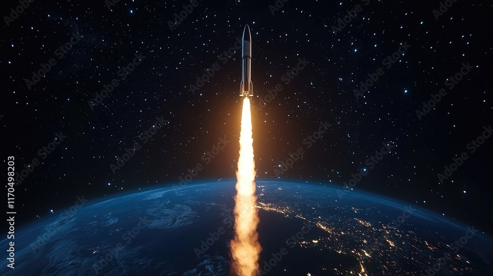 Poster rocket launch into space from earth high-resolution image cosmic environment dramatic viewpoint expl