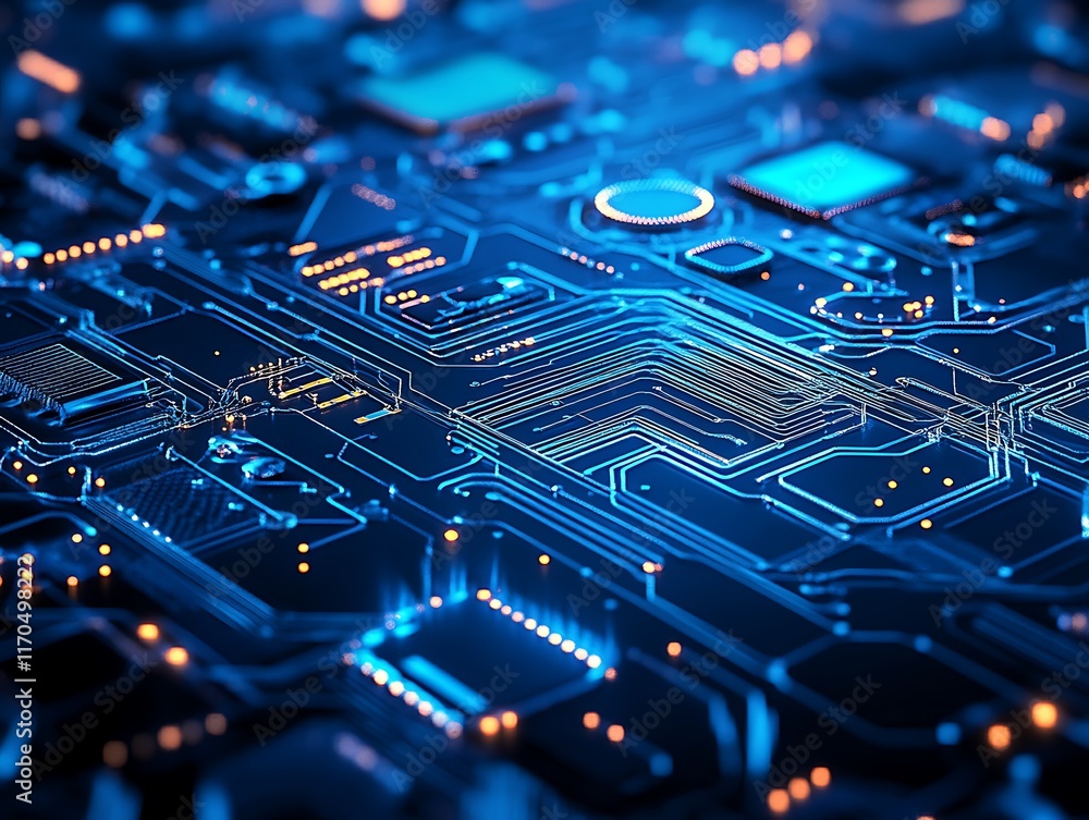 Poster illuminated circuit board technology abstract design