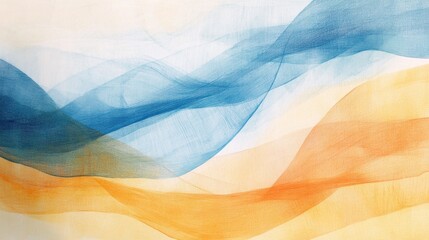Obraz premium Elegant pencil strokes create a soft wash of blue, orange, and cream hues in an abstract wave pattern