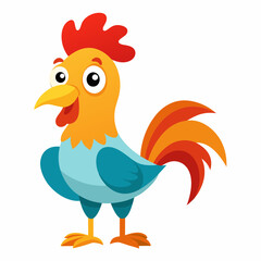 Adorable Cartoon Rooster Posing on White Background