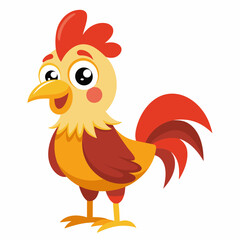 Adorable Cartoon Rooster Posing on White Background