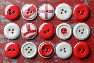Labour Party Campaign Buttons on Textured Surface in Bold Red and White Colors