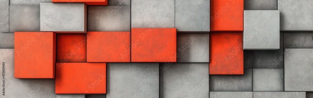 Poster Elegant fragmented coral and gray grids create a striking modern design for interior spaces and artwork