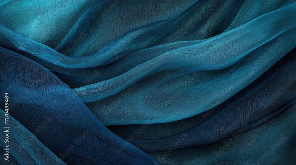 Fototapete flowing gradient indigo fabric creating an elegant and serene aesthetic in soft hues and gentle curv